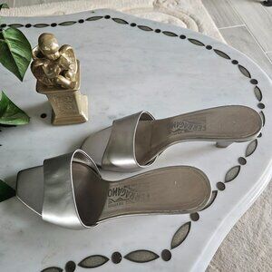 Authentic Salvatore Ferragamo Silver Leather Slide-on Mules 6